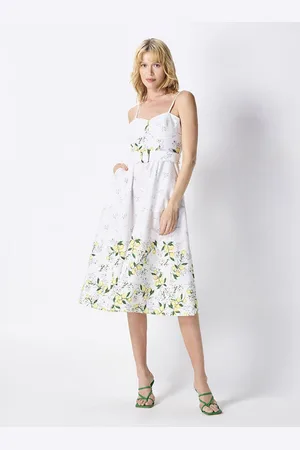 COVER STORY Women Floral Printed Shoulder Straps Cotton Fit & Flare Midi Dress
