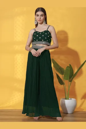 Chhabra 555 Sequin Embroidered Shoulder Straps Crop Top with Palazzo & Shrug & Dupatta