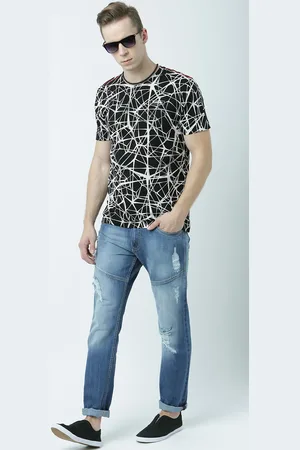 Huetrap Men Black & White Printed Round Neck T-shirt