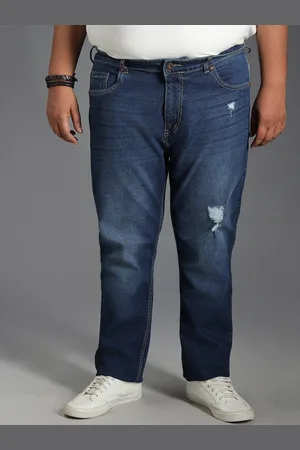 High Star Plus Size Men Tapered Fit Low Distress Light Fade Pure Cotton Jeans