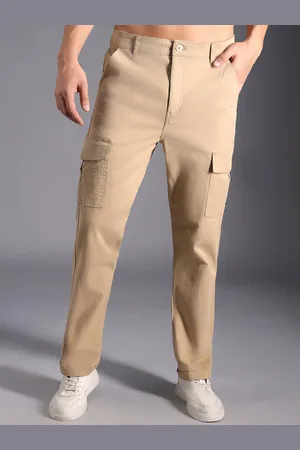 High Star Men Relaxed Straight Leg Mid-Rise Cargos Trousers