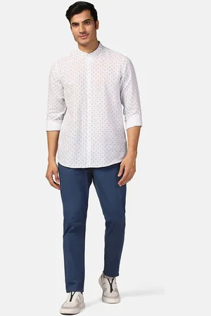 Blackberrys Straight Slim Fit Mandarin Collar Floral Printed Linen Casual Shirt