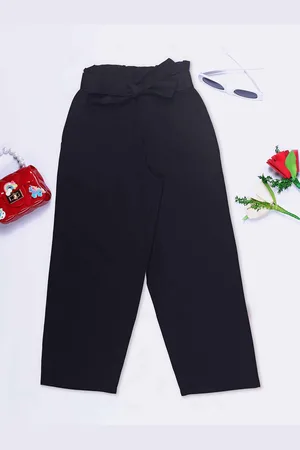 HERE&NOW Girls Smart Cotton Mid-Rise Regular Trousers