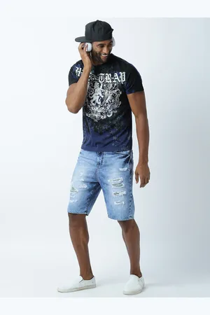 Huetrap Men Navy Blue Printed Round Neck T-shirt