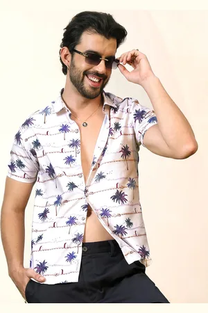 Campus Floral Printed Spread Collar Short Sleeves Casual Shirt