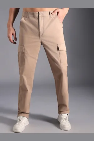 High Star Men Relaxed Straight Leg Mid-Rise Cargos Trousers