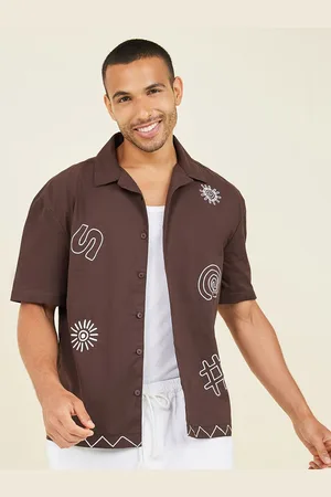 Styli Cotton Slub Embroidered Relaxed Shirt