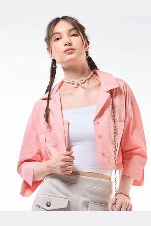 Bewakoof Cuban Collar Opaque Cotton Oversized Crop Shirt