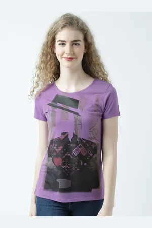 Huetrap Women Lavender Printed Round Neck T-shirt