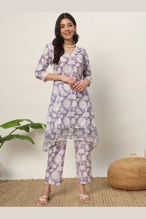 FIORRA Floral Printed V-Neck Gotta Patti A-Line Kurta with Trousers