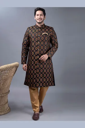 amzira Brocade Mandarin Collar Pure Cotton Sherwani Set