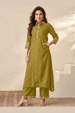 DRESOUL Floral Embroidered Regular Thread Work Kurta with Palazzos