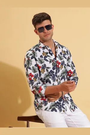 HERE&NOW Slim Fit Floral Printed Spread Collar Cotton Shirt