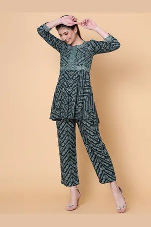 Bani Women Bandhani Printed Round Neck Tunic with Trouser Co-Ords