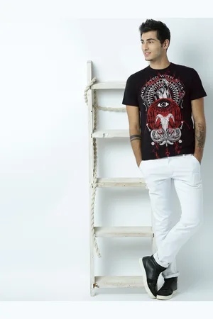Huetrap Men Black Printed Round Neck T-shirt