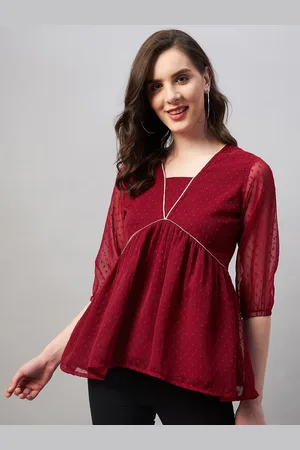 Azira Self Design Puff Sleeve Georgette Empire Top