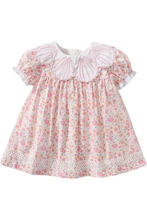 Stylecast Girls Pink Floral Printed Peter Pan Collar Pure Cotton A-Line Dress
