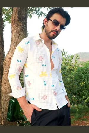 Campus Printed Spread Collar Long Sleeves Casual Shirt