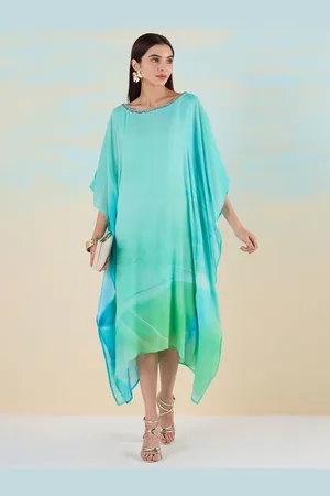 Liva Tie and Dye Kimono Sleeve Liva Kaftan Longline Top