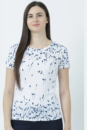 Huetrap Women White Printed Round Neck T-shirt