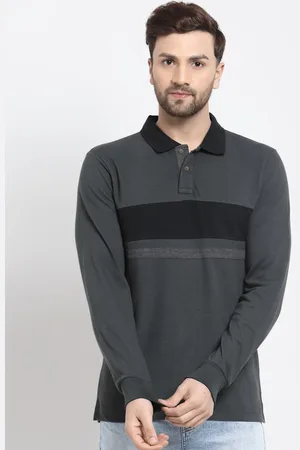 Kalt Men Striped Polo Collar Pockets T-shirt