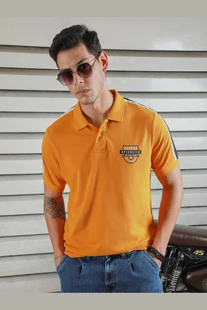High Star Men Polo Collar Typographic Applique Casual T-shirt
