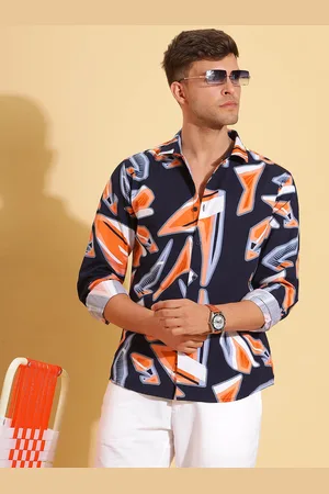 HERE&NOW Slim Fit Abstract Printed Spread Collar Cotton Shirt