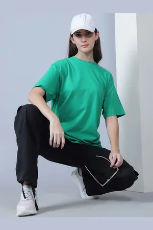DOOR74 Women Round Neck Oversized Pure Cotton T-shirt