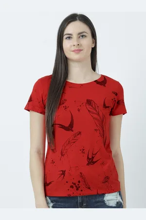 Huetrap Women Red Printed Round Neck T-shirt