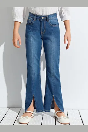 KOTTY Girls Jean Wide Leg Highly Distressed Light Fade Stretchable Jeans