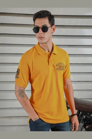 High Star Men Polo Collar Typographic Applique Casual T-shirt