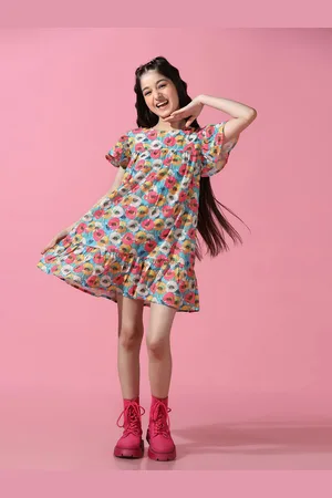 Cherry & Jerry Girls Floral Print Bell Sleeve A-Line Dress