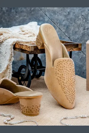 Nidhi Rathi Embellished Round Toe Velvet Block Heeled Mules