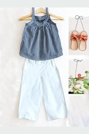 BAESD Girls Striped Shoulder Straps Cotton Top with Trousers