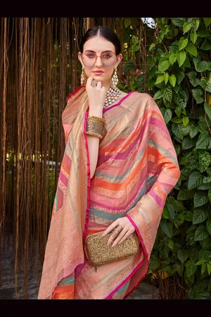 Kalini Women Silk Blend Woven Banarasi Saree With Blouse Piece