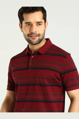 Indian Terrain Men Striped Polo Collar Pockets Cotton T-shirt