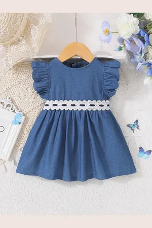 Stylecast Girls Navy Blue Flutter Sleeve Cotton Fit & Flare Dress