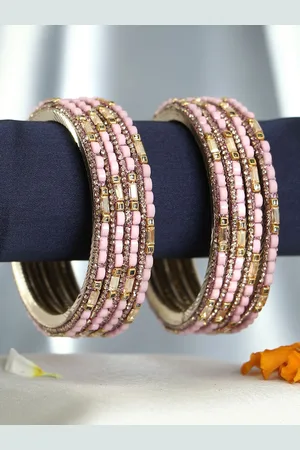 Adwitiya Collection Set Of 8 Gold Plated Stone Studded & Beaded Bangles