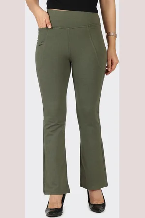 BlissClub Women Tailored Flared High-Rise Cotton Wrinkle Free Trouser
