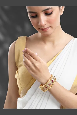 Peora Gold Plated Stones Studded Thick Kada Bangle
