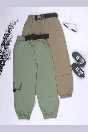 HERE&NOW Girls Pack of 2 Pure Cotton Smart Joggers Trousers