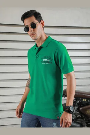 High Star Men Polo Collar Typographic Applique Casual T-shirt