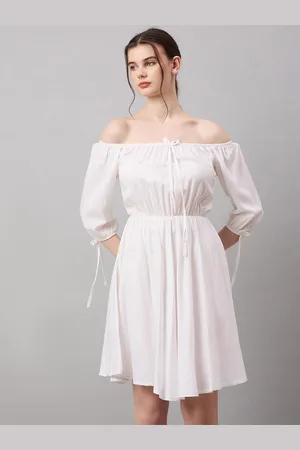 Roadster The Lifestyle Co. Off Shoulder Puff Sleeves Fit & Flared Mini Dress