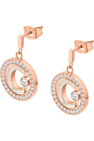 Cerruti 1881 Stainless Steel Rose Gold-Plated Artificial Stones Studded Drop Earrings