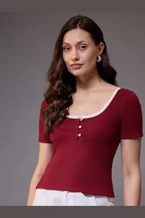 KASSUALLY Women Scoop Neck Lace Up Cotton Top