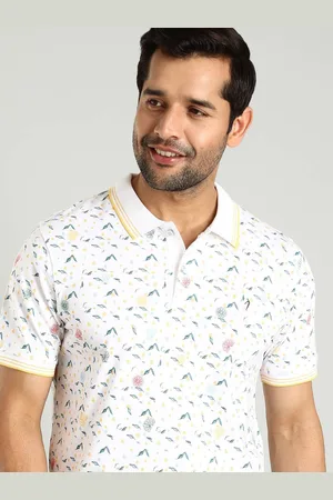 Indian Terrain Men Floral Printed Polo Neck Cotton T-shirt