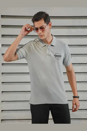 High Star Men Polo Collar Tapping Detail Applique Casual T-shirt