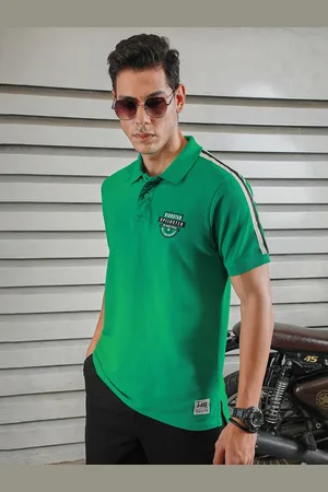 High Star Men Polo Collar Tapping Detail Applique Casual T-shirt