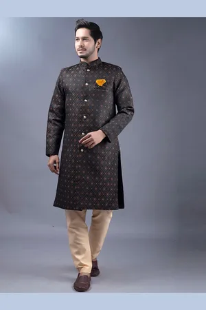 amzira Brocade Mandarin Collar Pure Cotton Sherwani Set