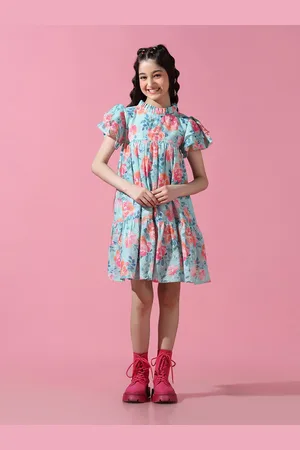 Cherry & Jerry Girls Floral Printed Flutter Sleeve A-Line Dress